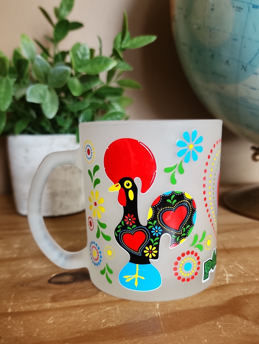PORTUGAL Frosted Glass Souvenir Mug Rooster